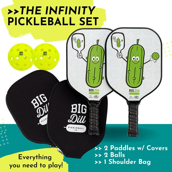 Infinity Fiberglass Pickleball Paddles Set with 2 Paddles, 2 Pickleballs, Bag & Covers - USA Pickleball Approved